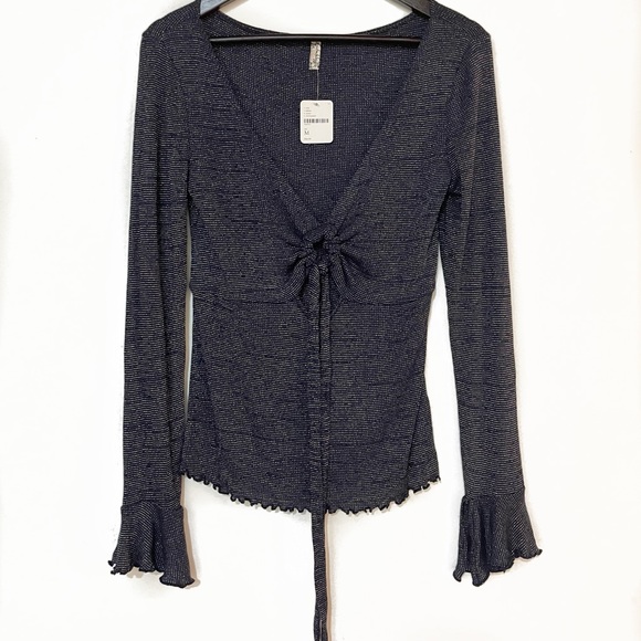 Free People - Intimately Blue Sparkle Keyhole Blouse - Picture 1 of 5